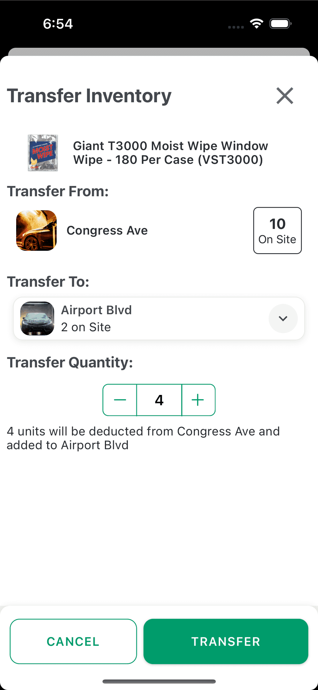 Transfer inventory mobile