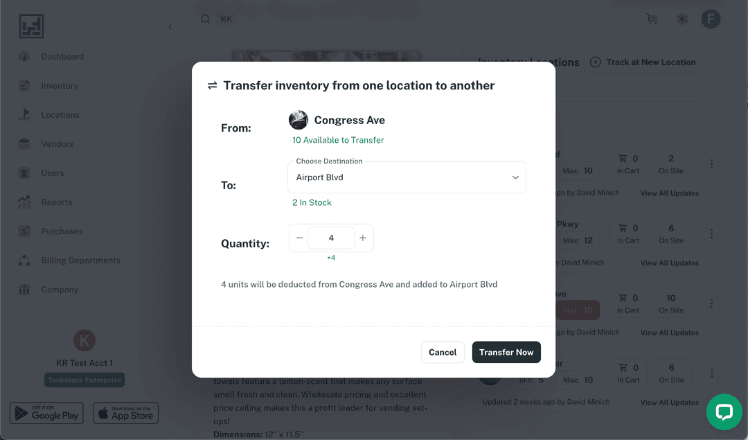 Transfer inventory